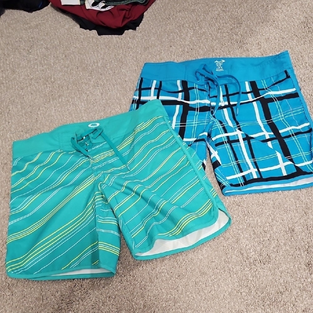 Oakley womens vintage Blue and Green Board Shorts (set of 2, great deal)